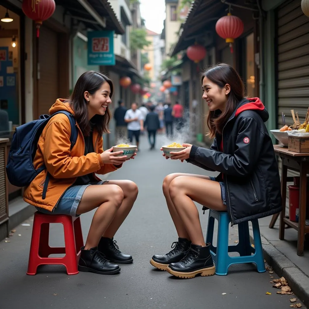 Tourists enjoying alu in Hanoi's Old Quarter