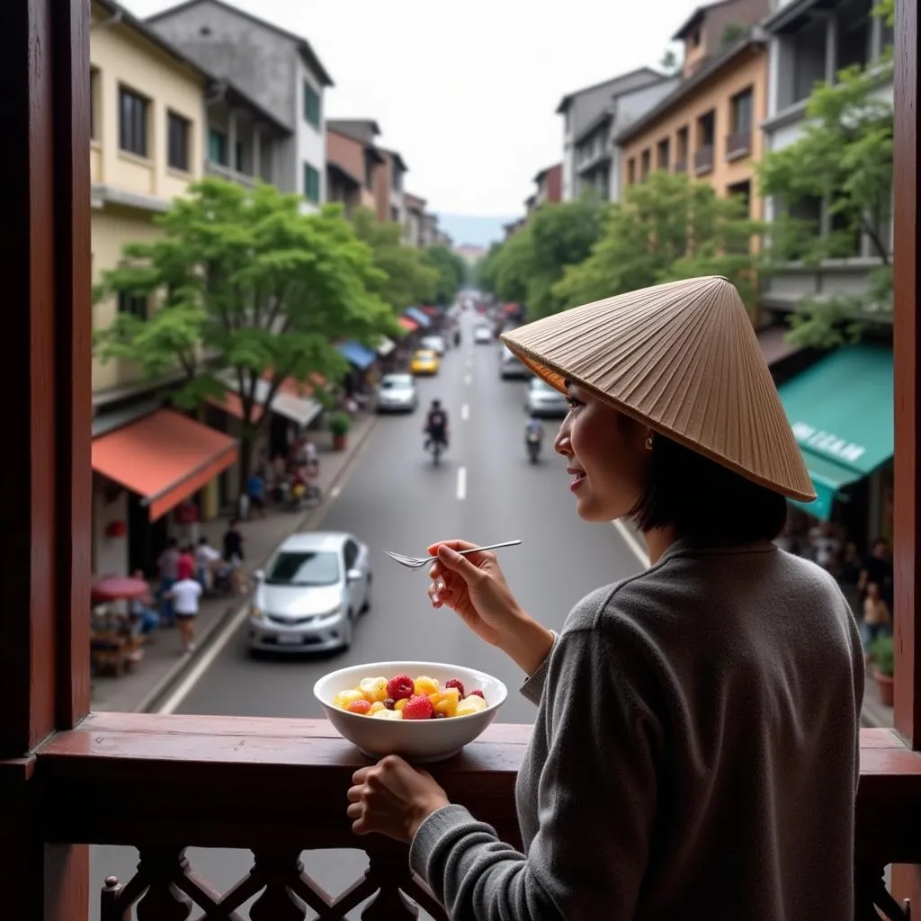 Enjoying homemade yogurt in Hanoi