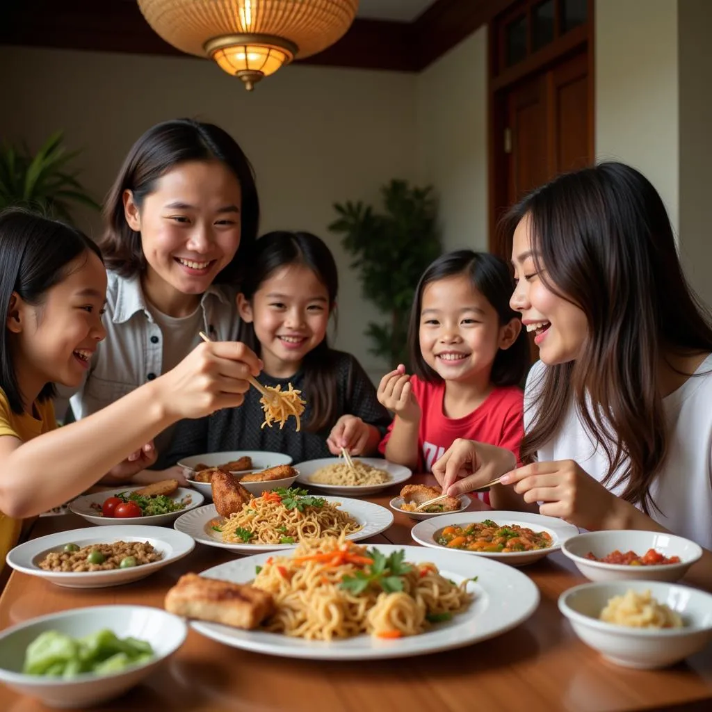 Vietnamese family enjoying Tu Thit together