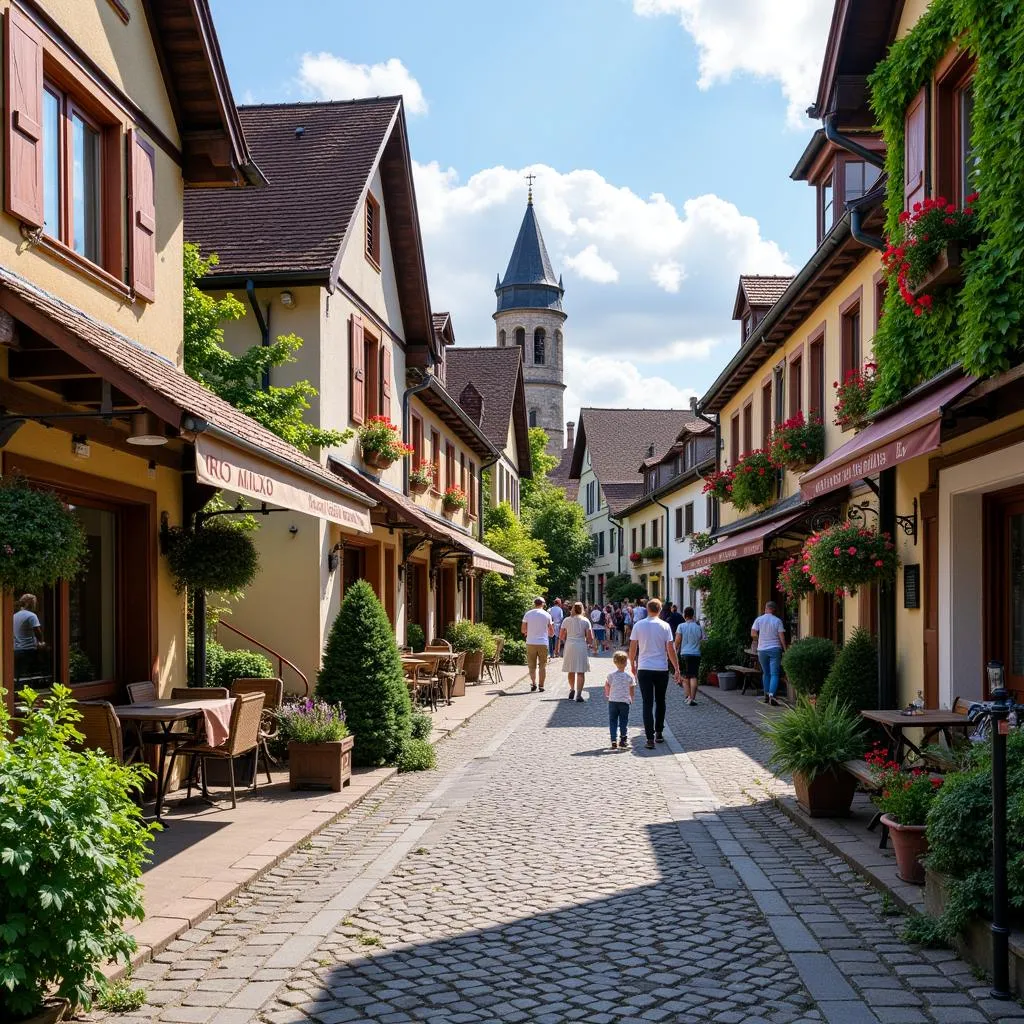 Tourists Enjoying the Charm of a German Village