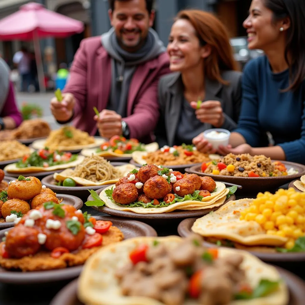 Tourists enjoying street food in Lima