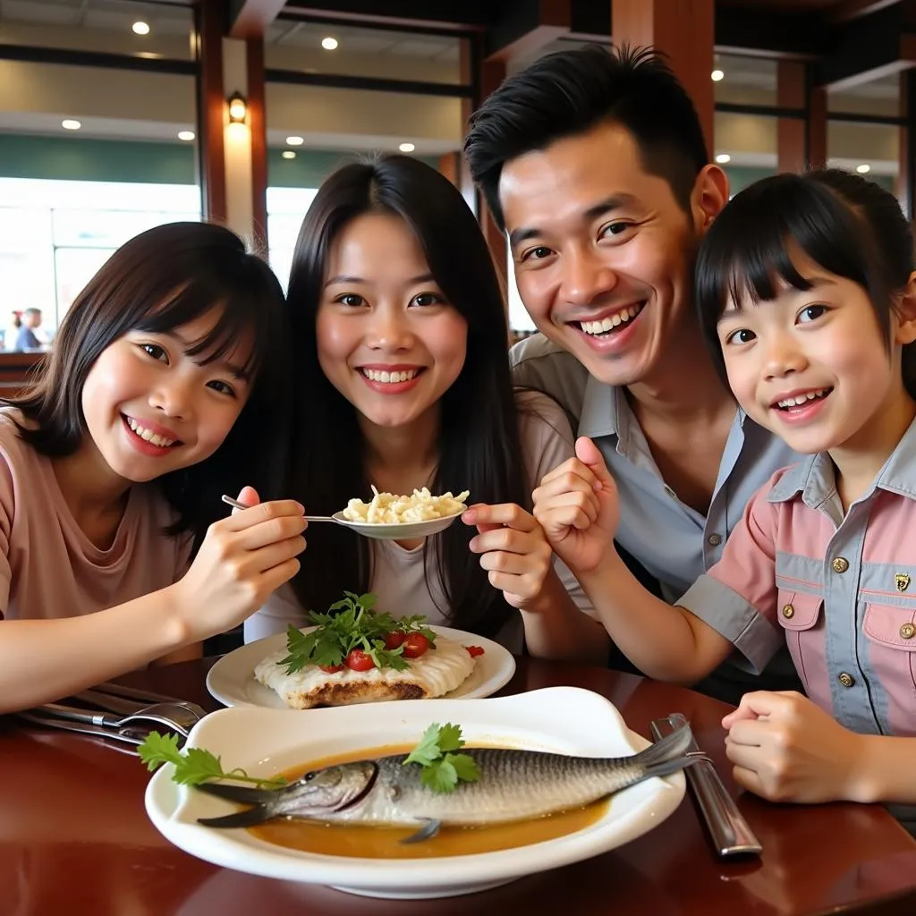 Family Enjoying Mackerel Dinner in Hanoi