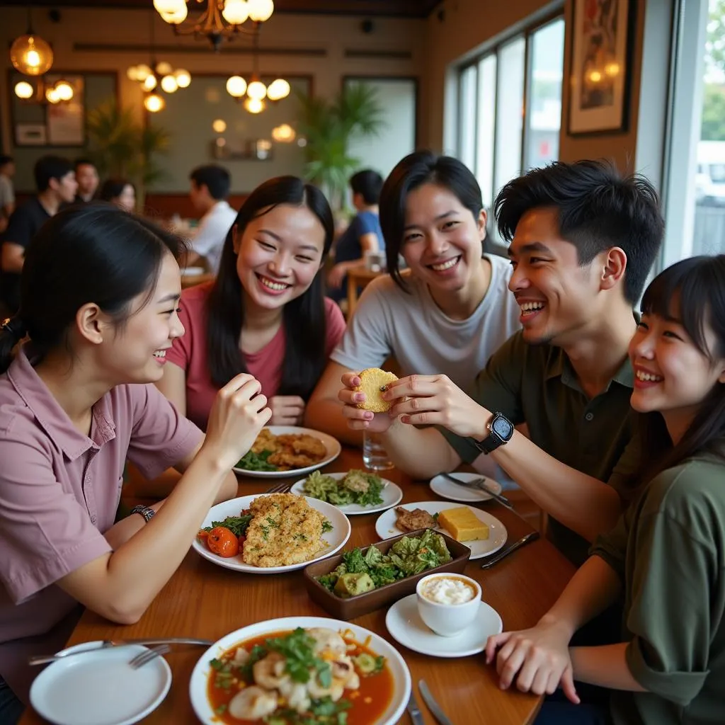 Family enjoying a meal together in Saigon