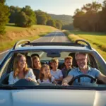 Family enjoying a road trip in a 7-seater car