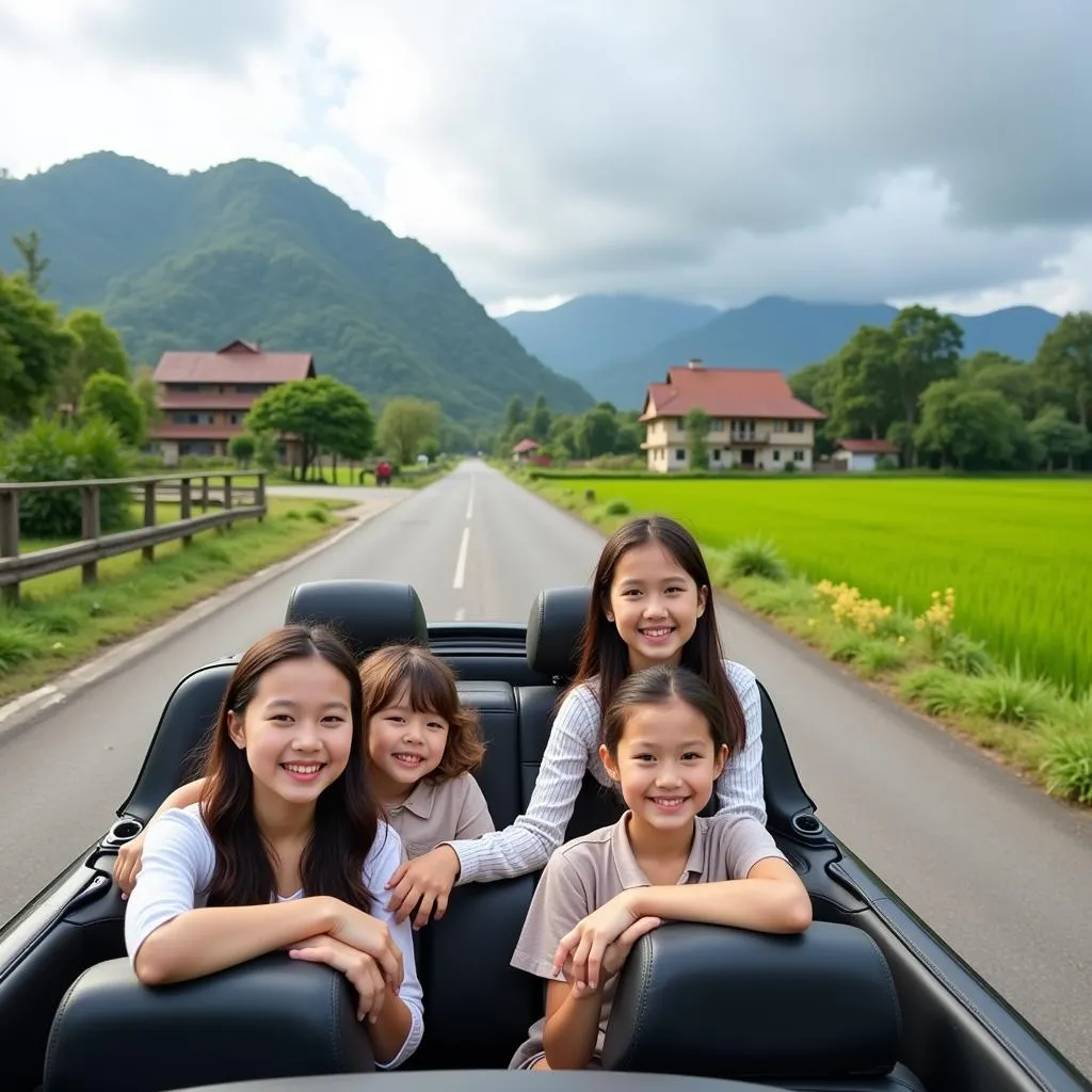 Family enjoying a road trip in Hanoi