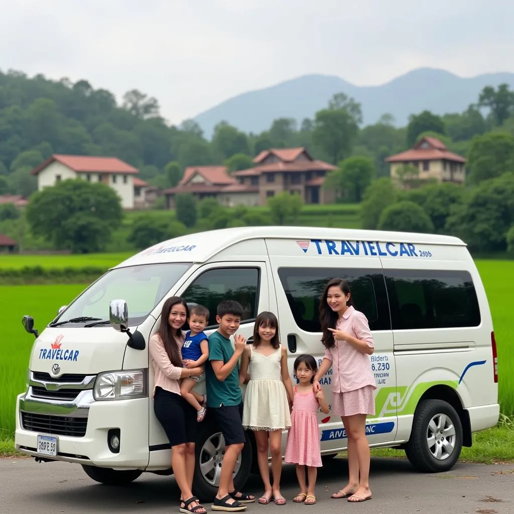 A family enjoying a scenic trip in the Hanoi countryside