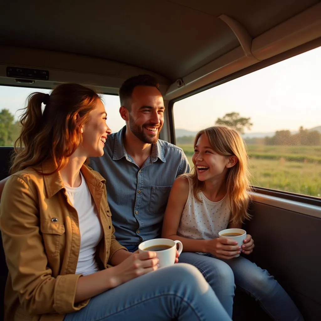 Family Enjoying a Van Trip in Hanoi