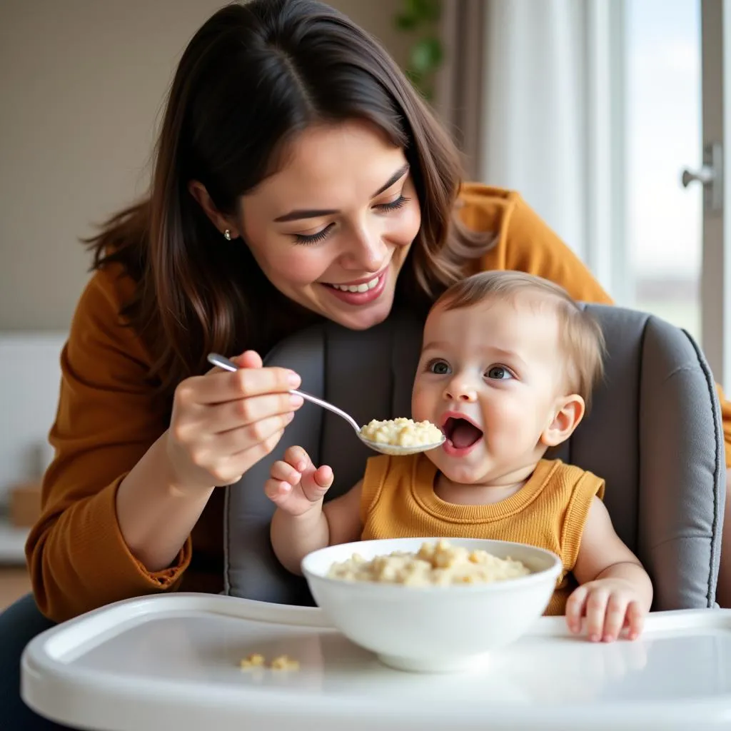 Feeding baby porridge