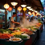 Vibrant street food stall in Hanoi