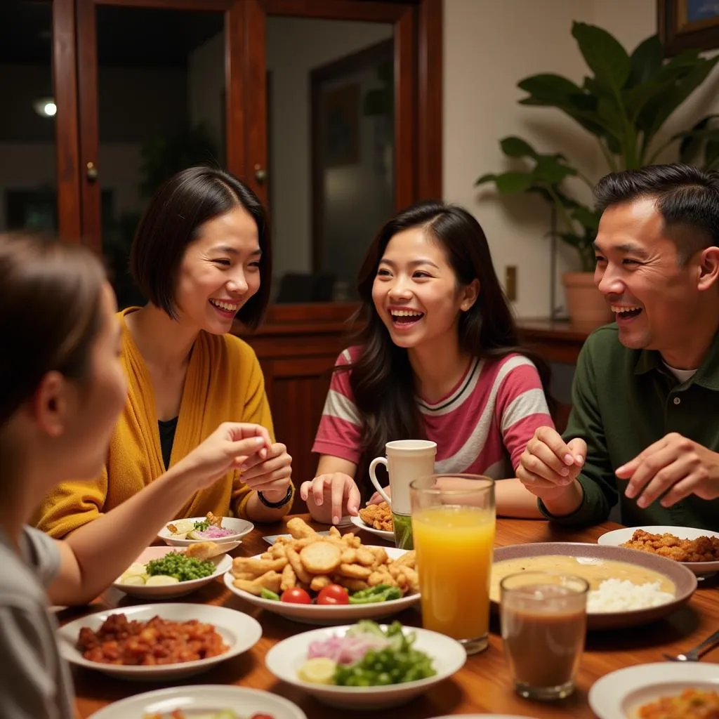 A Filipino family enjoys a meal together