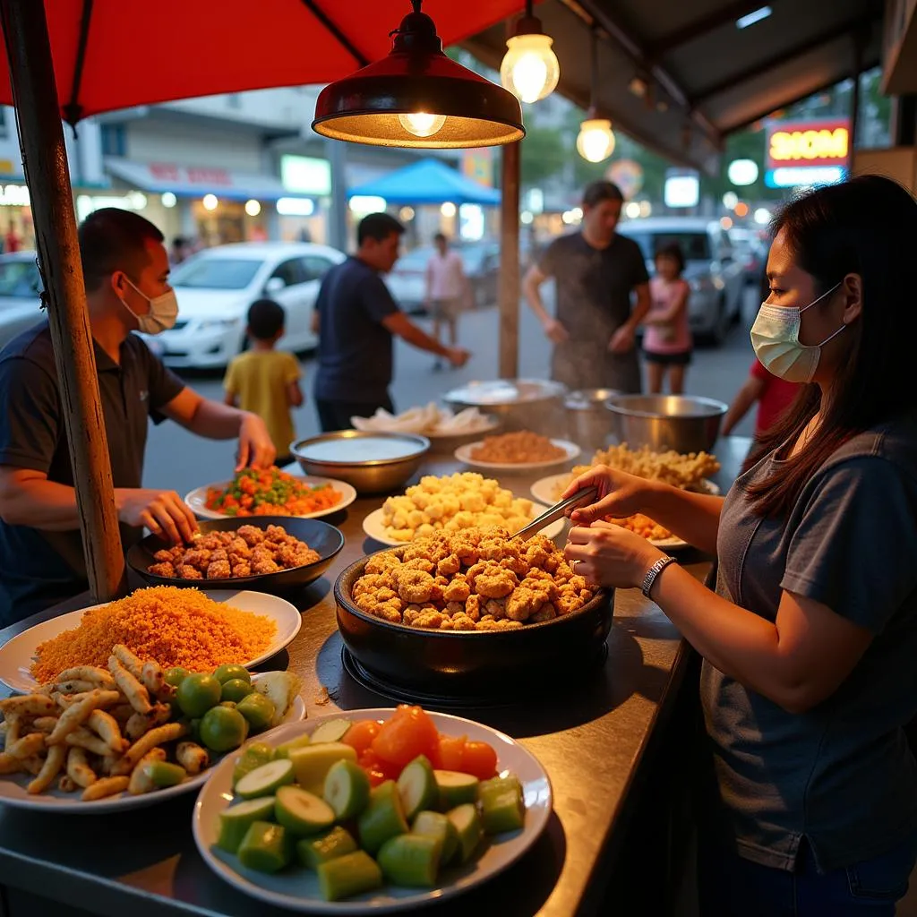 Bustling street food market in the Philippines