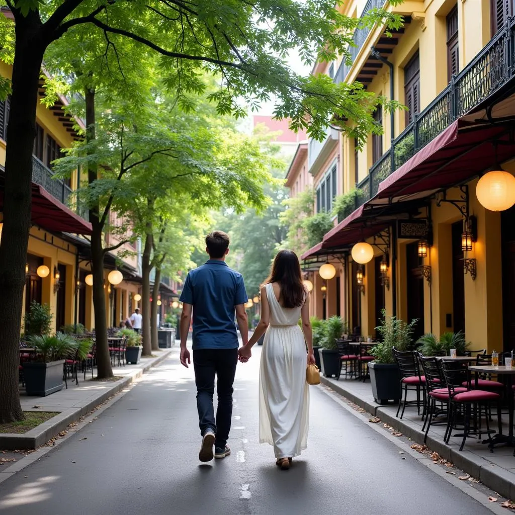 Honeymooners strolling through Hanoi's French Quarter