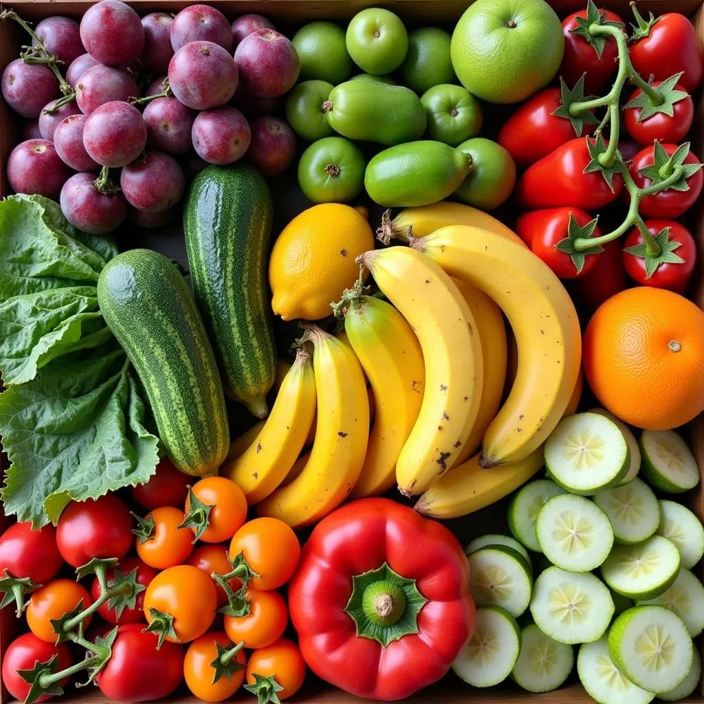 Fresh fruits and vegetables at a Hanoi market