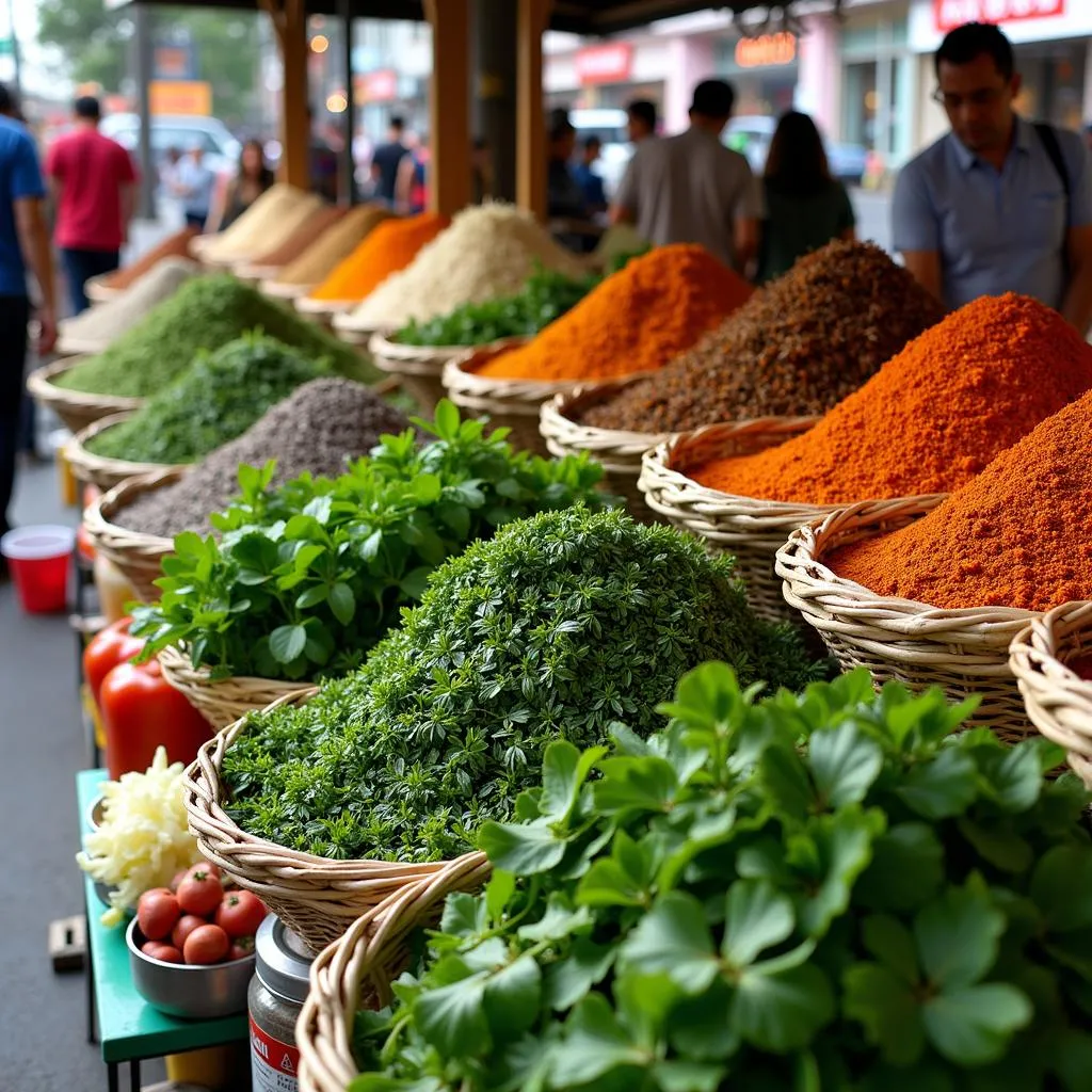 Fresh herbs and spices at a Hanoi market