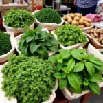 Fresh herbs at a market in Hanoi