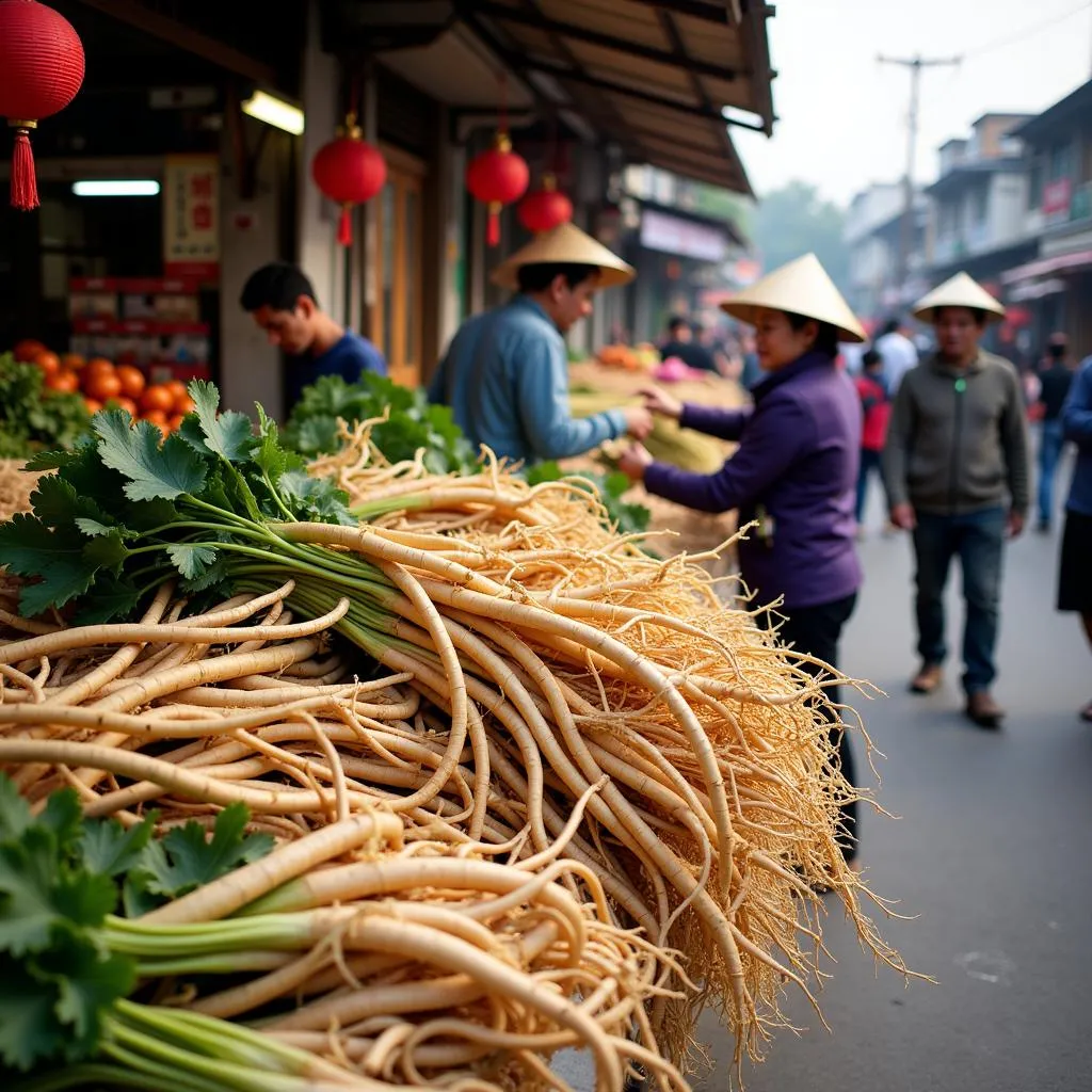 Fresh lotus root at a Hanoi market