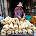 Fresh lotus root at a Hanoi market