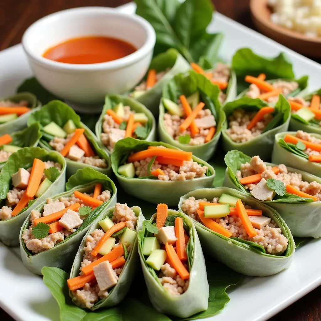 Fresh Vietnamese summer rolls with dipping sauce