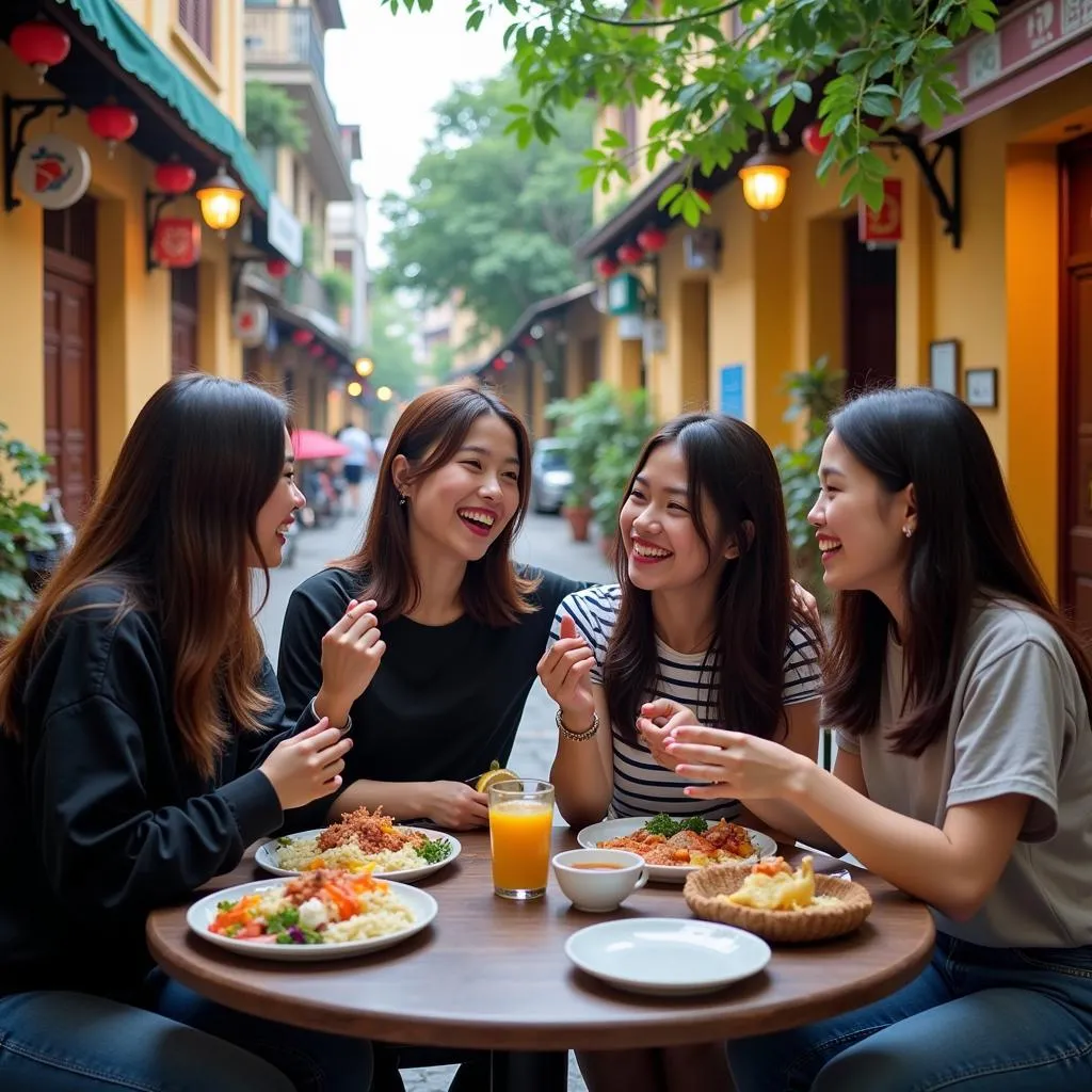 Friends laughing over an impossible plan in Hanoi's Old Quarter