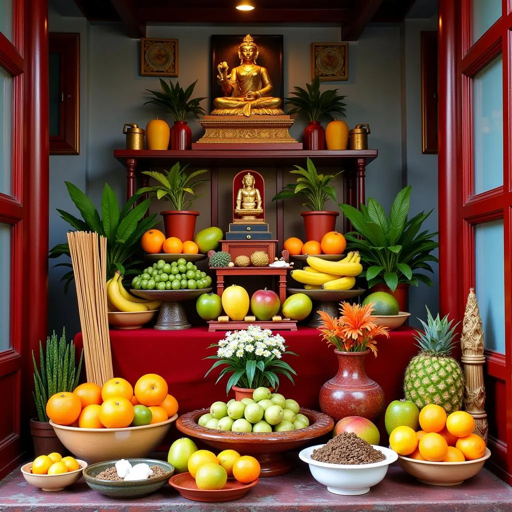 Fruit offerings on Vietnamese ancestral altar