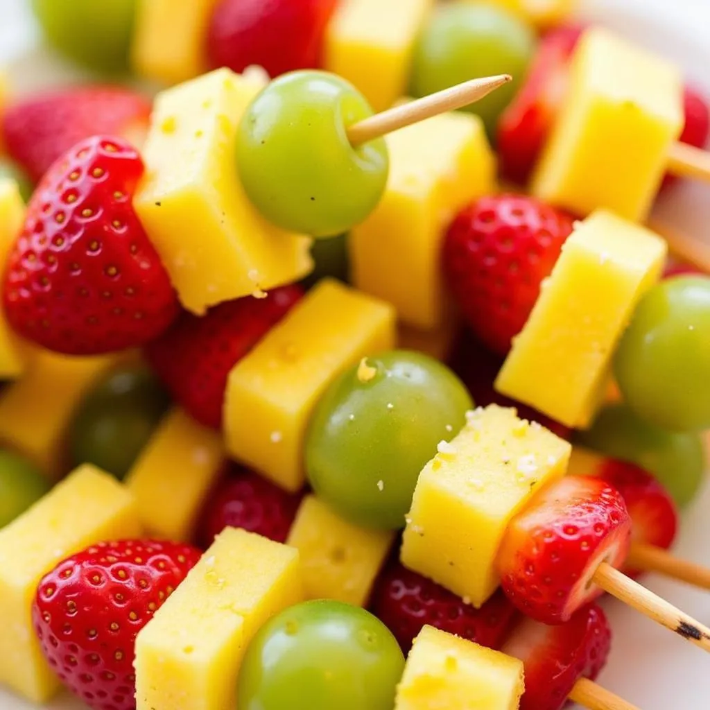 Fruit skewers with honey-lime drizzle