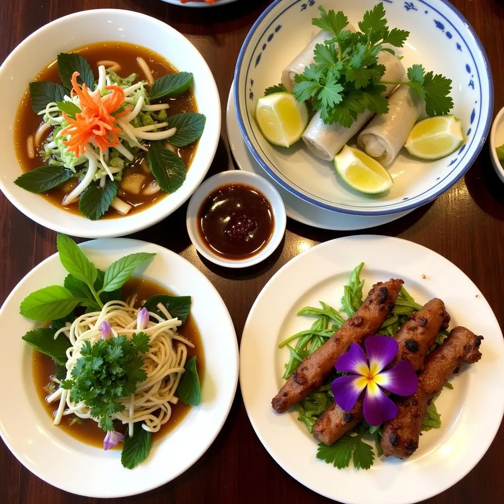 Beautifully garnished dishes in Hanoi