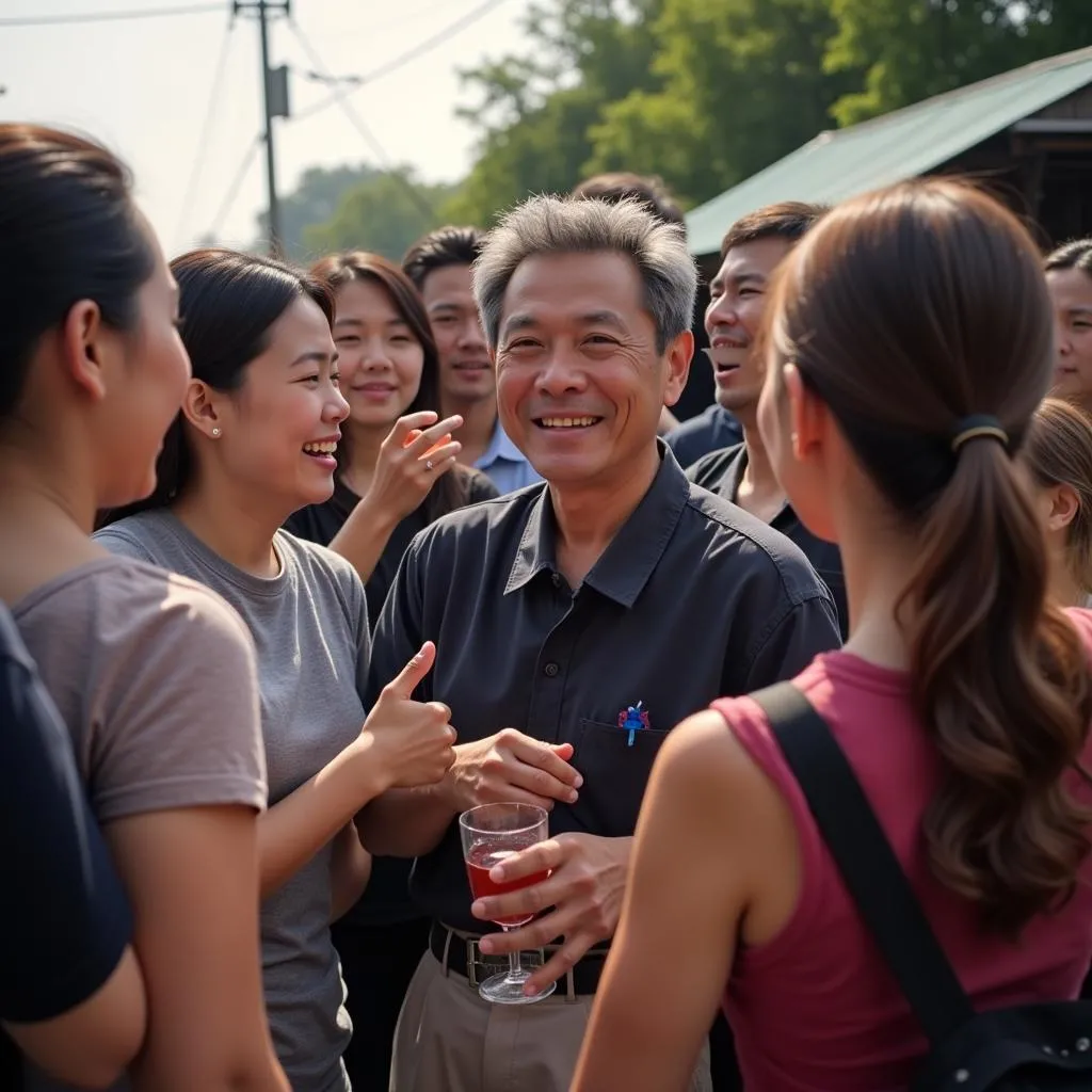 Giang Còi surrounded by adoring fans in his hometown of Hưng Yên