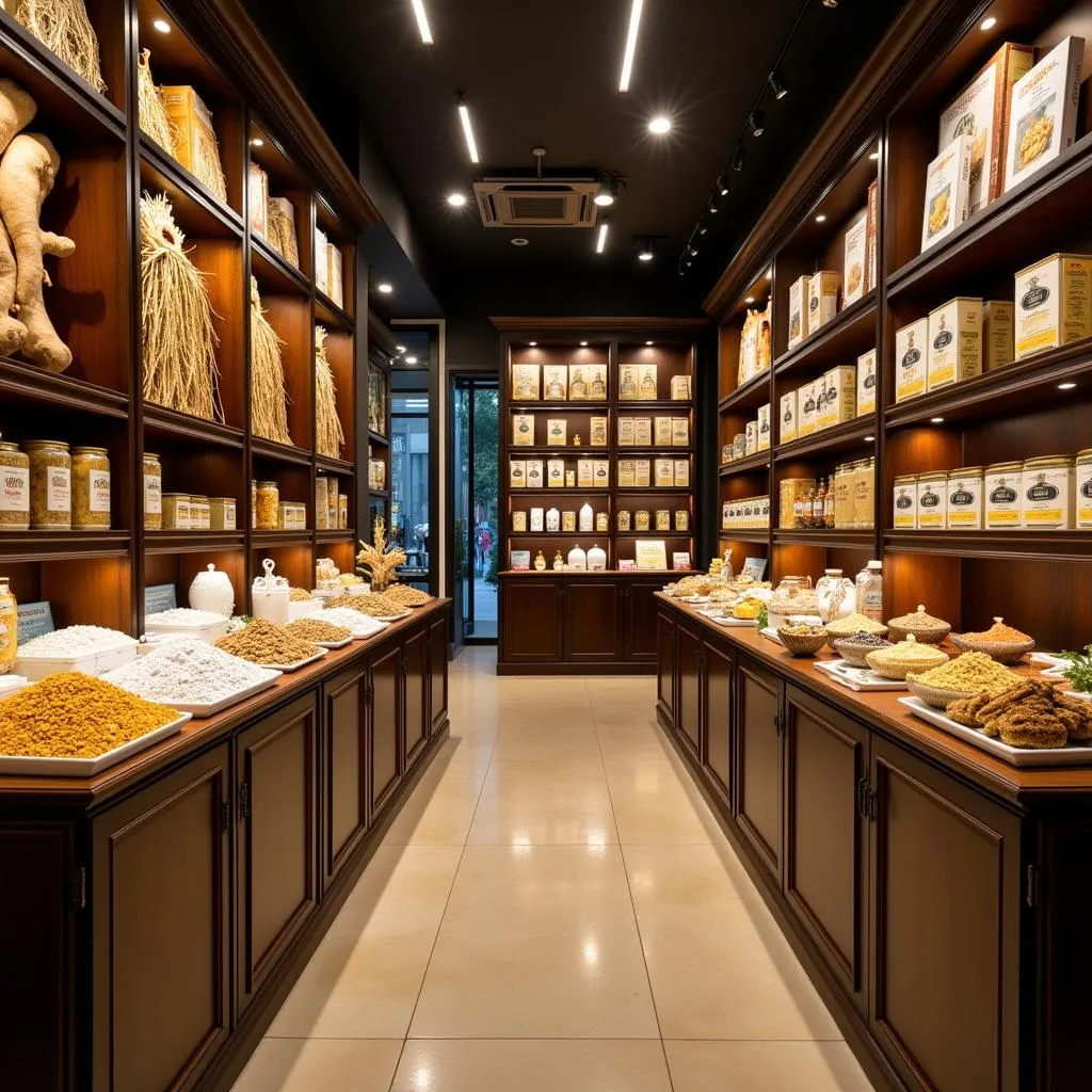 Display of various ginseng products in a Hanoi store