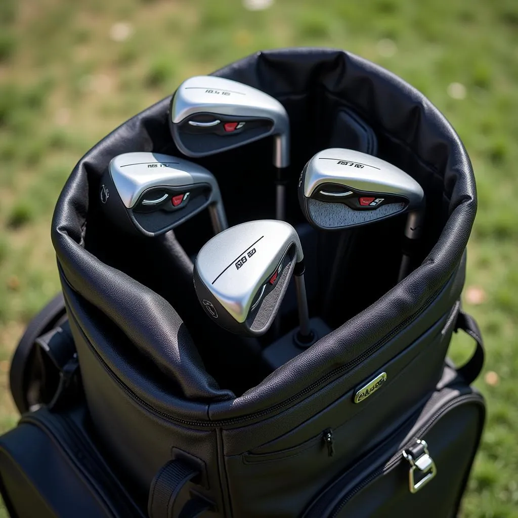 Golf travel bag with clubs packed inside.