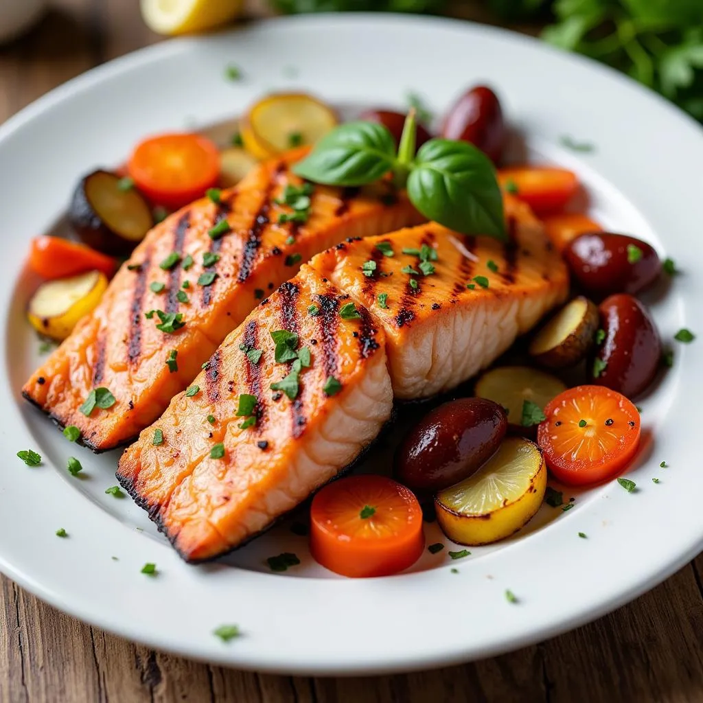 Grilled salmon with vegetables