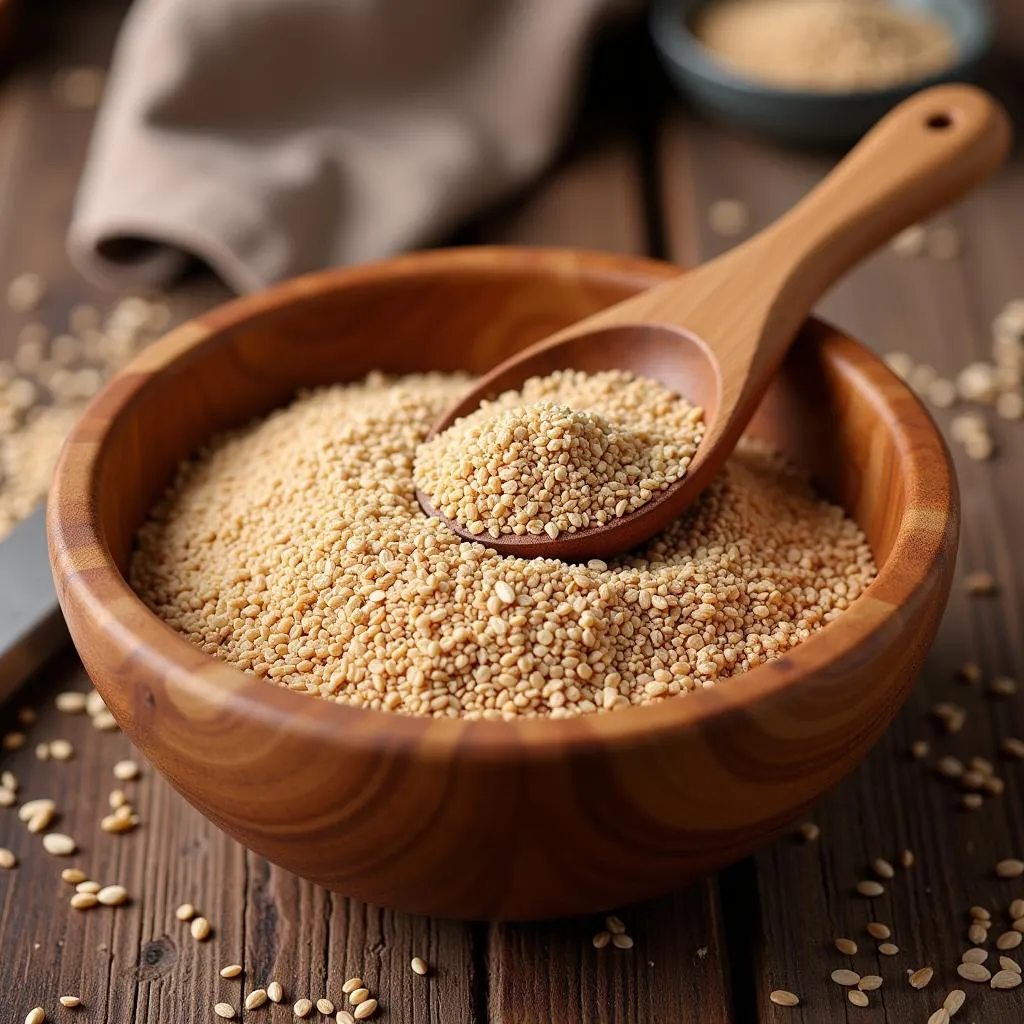 Ground flaxseed in a bowl, ready to be used as an egg substitute