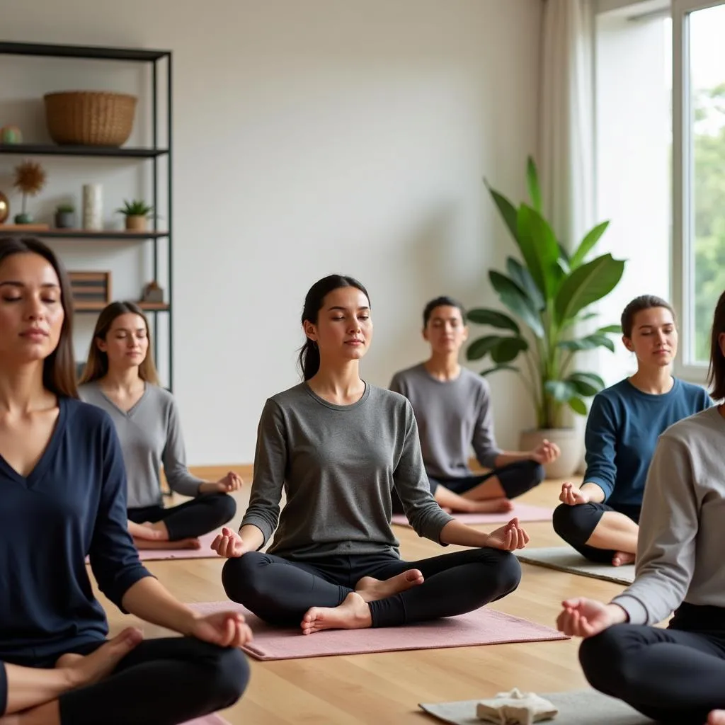 Group meditation session in spacious Hanoi studio