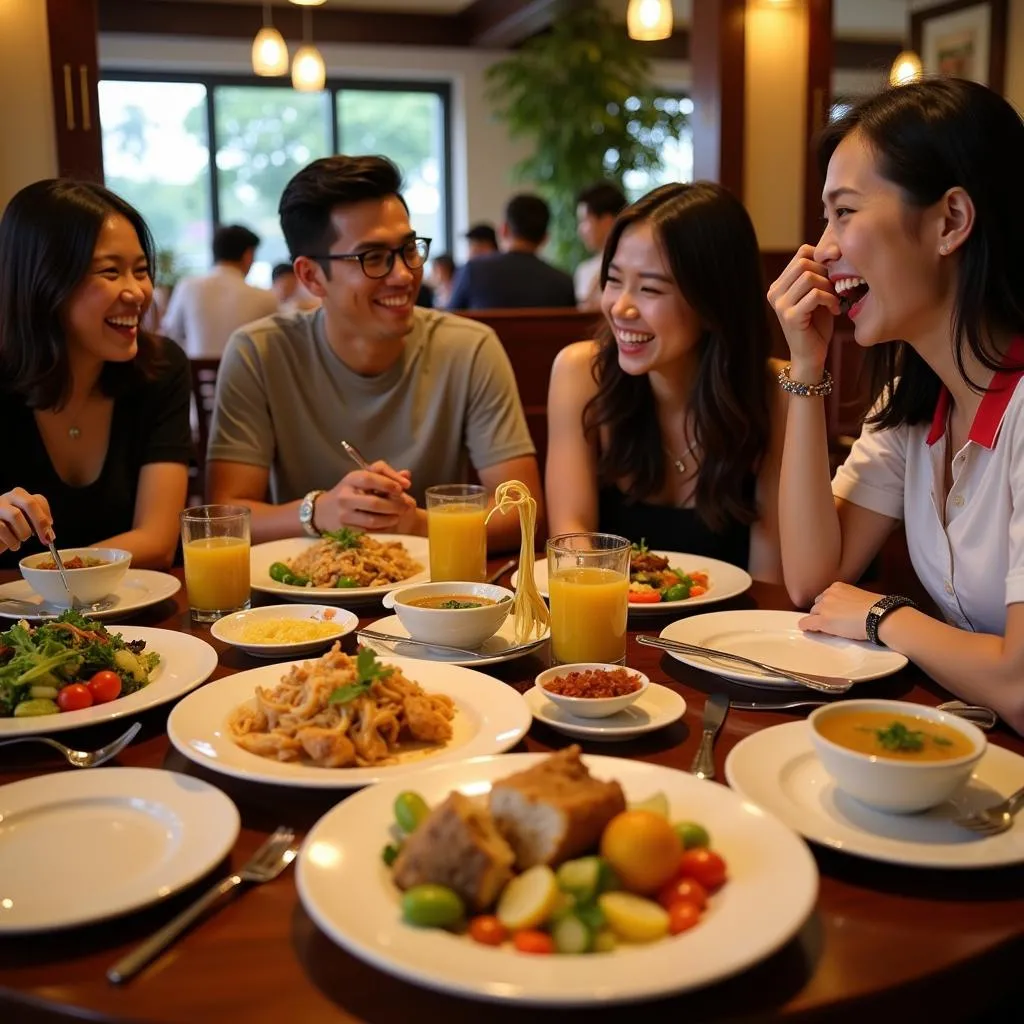 Group of friends enjoying Khmer food in Hanoi