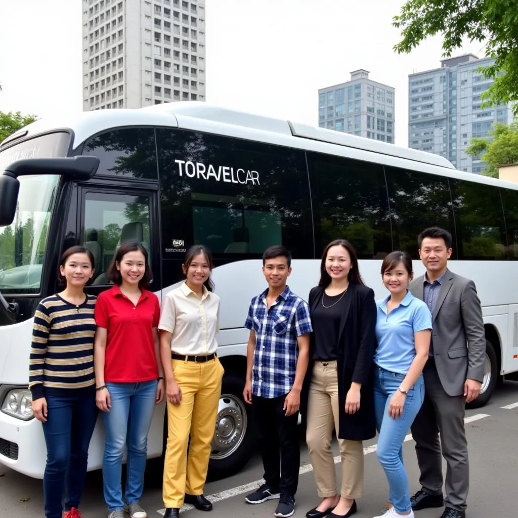 Group of tourists renting a Vedette in Hanoi