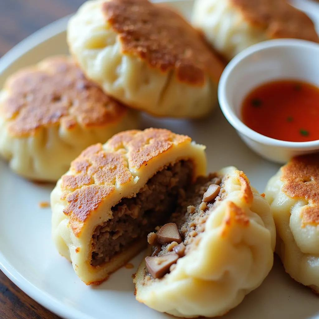 Steamed Bánh Giò rice cakes with dipping sauce