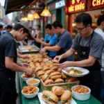 Busy Banh Mi stall in Hanoi