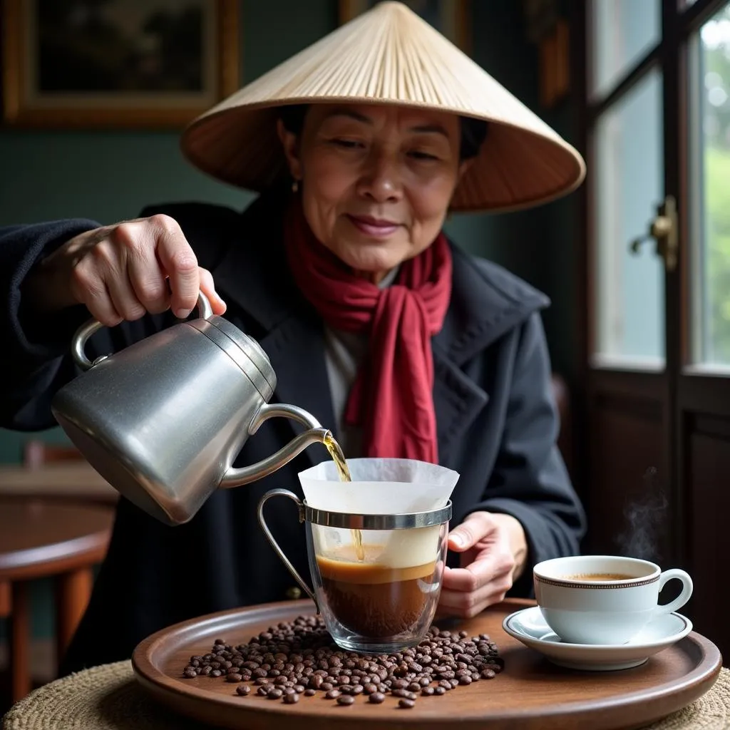 Hanoi civet coffee brewing