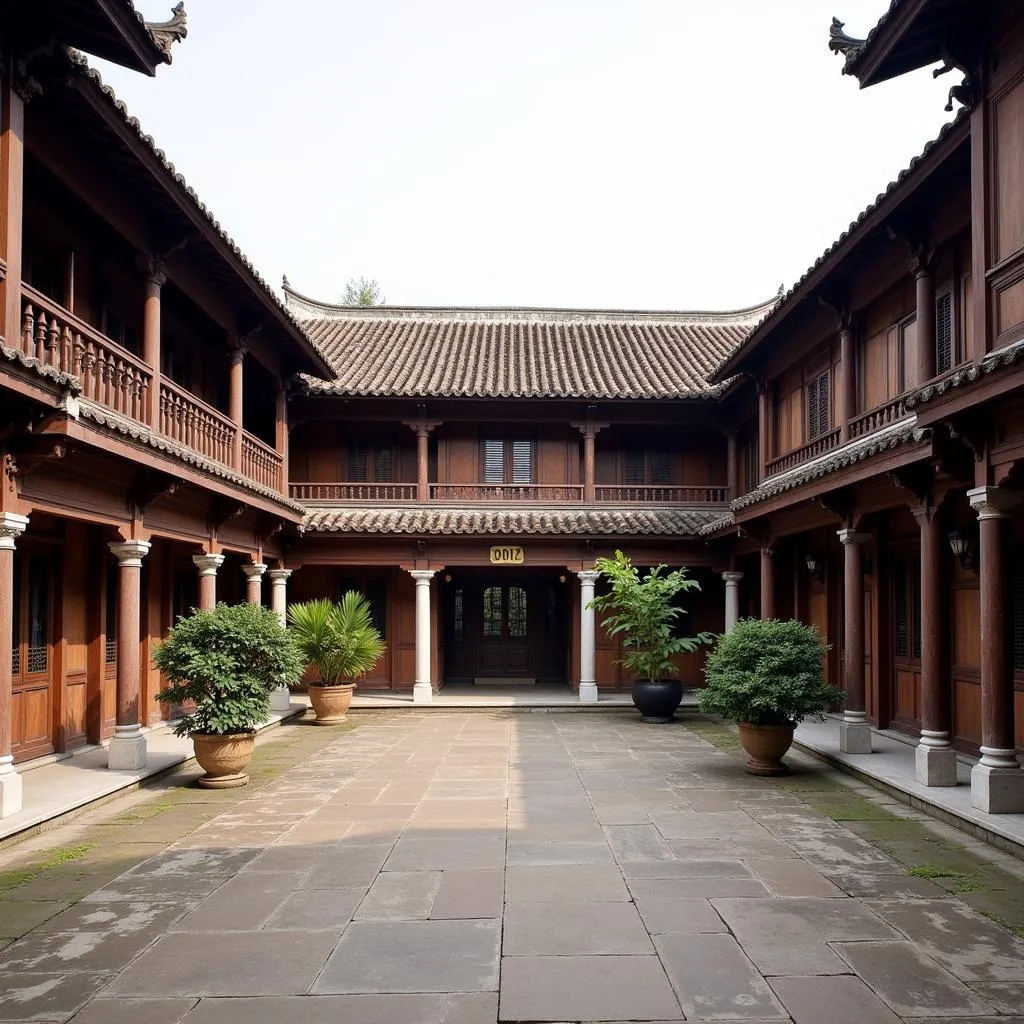 Traditional Hanoi communal house with intricate wooden carvings