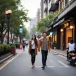 Couple exploring Tay Ho district