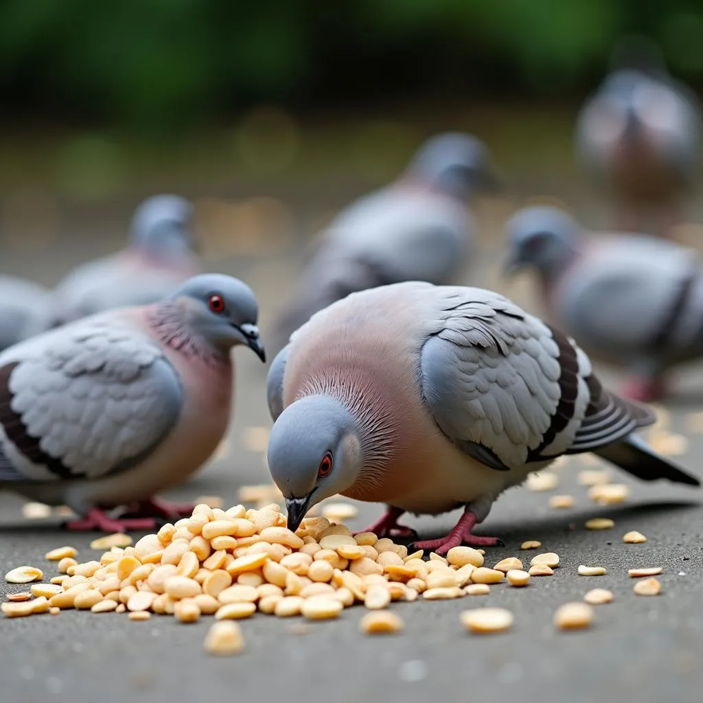 Doves in Hanoi enjoying grains