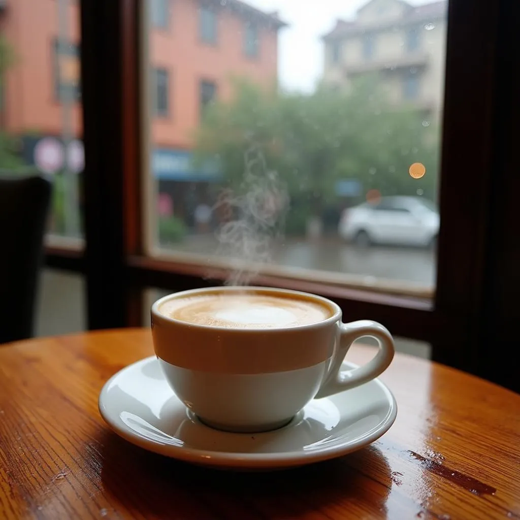 Vietnamese egg coffee served in a cozy Hanoi cafe