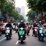 Hanoi electric scooter traffic at rush hour