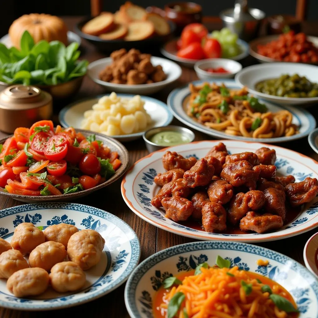 A table laden with traditional Vietnamese Christmas dishes