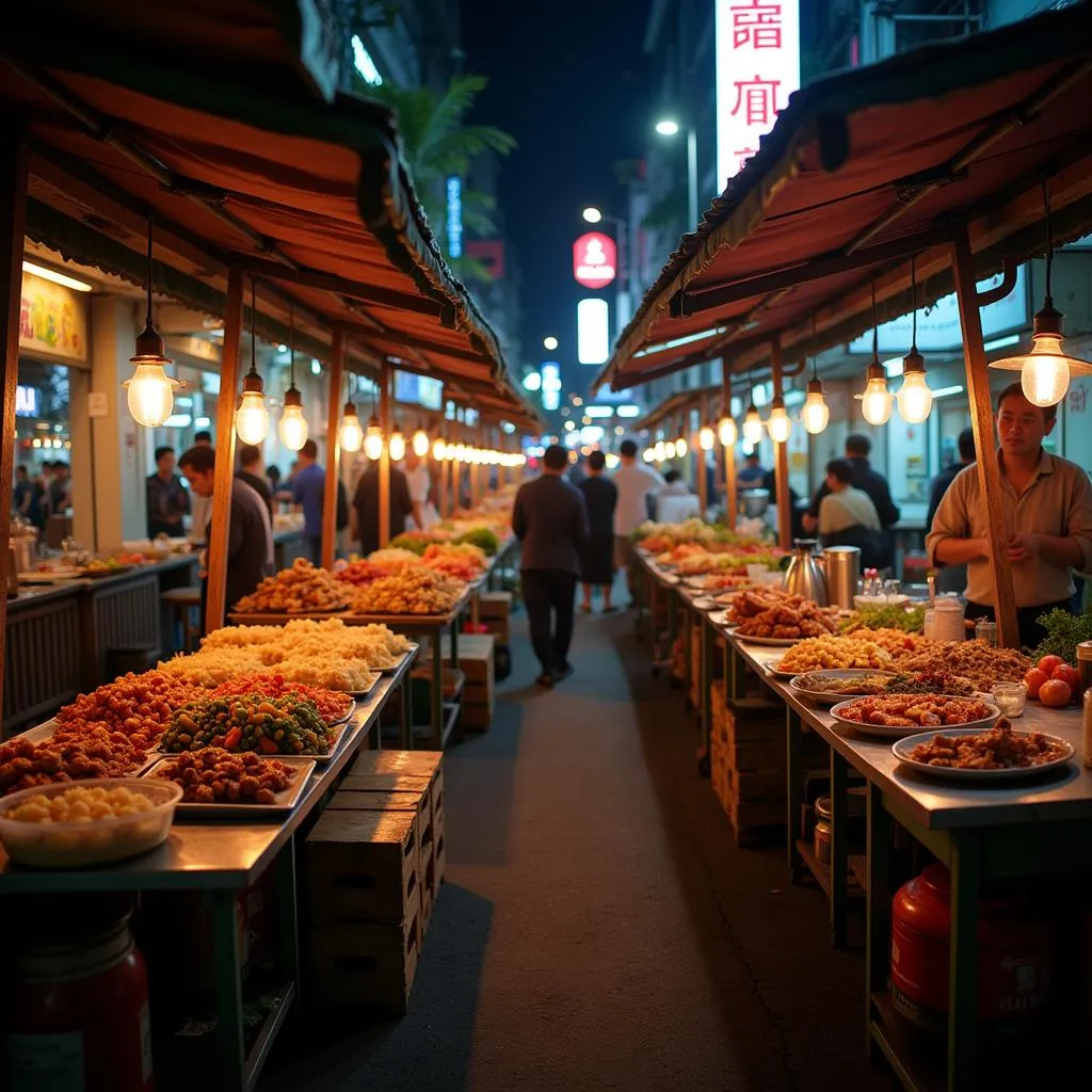 Hanoi food street at night