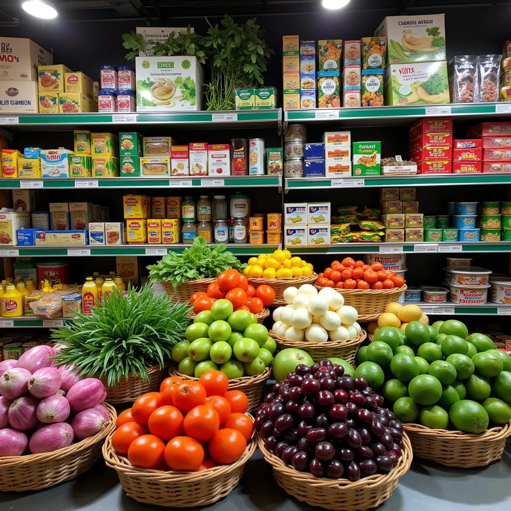 A variety of products in a Hanoi grocery store