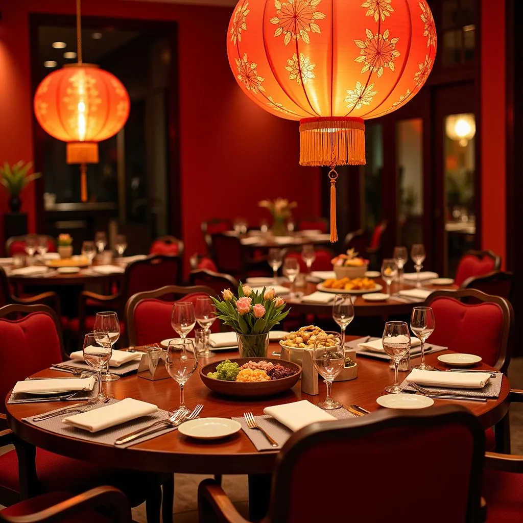 Festive dining experience at a Hanoi hotel with traditional decorations and special menu