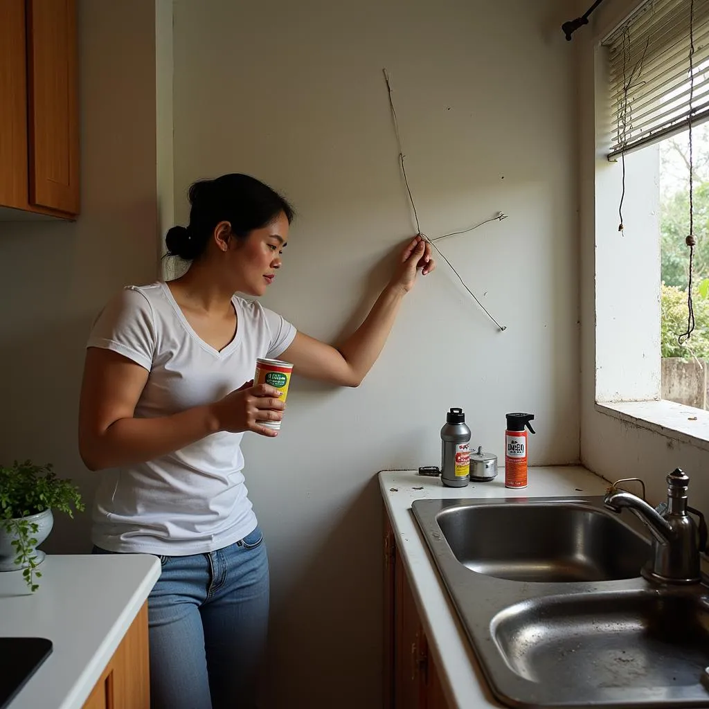 Hanoi Housewife Sealing Cracks