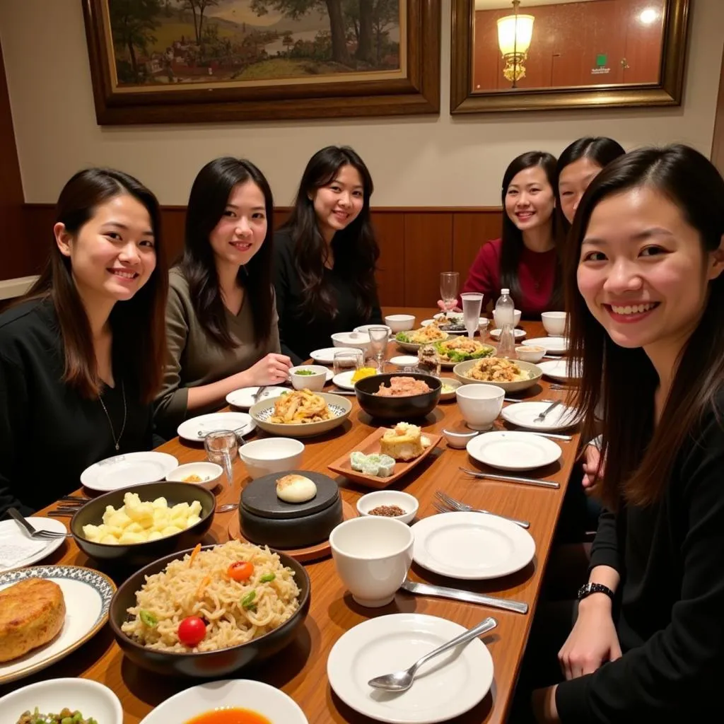 People enjoying Chuseok feast at a Korean restaurant in Hanoi.