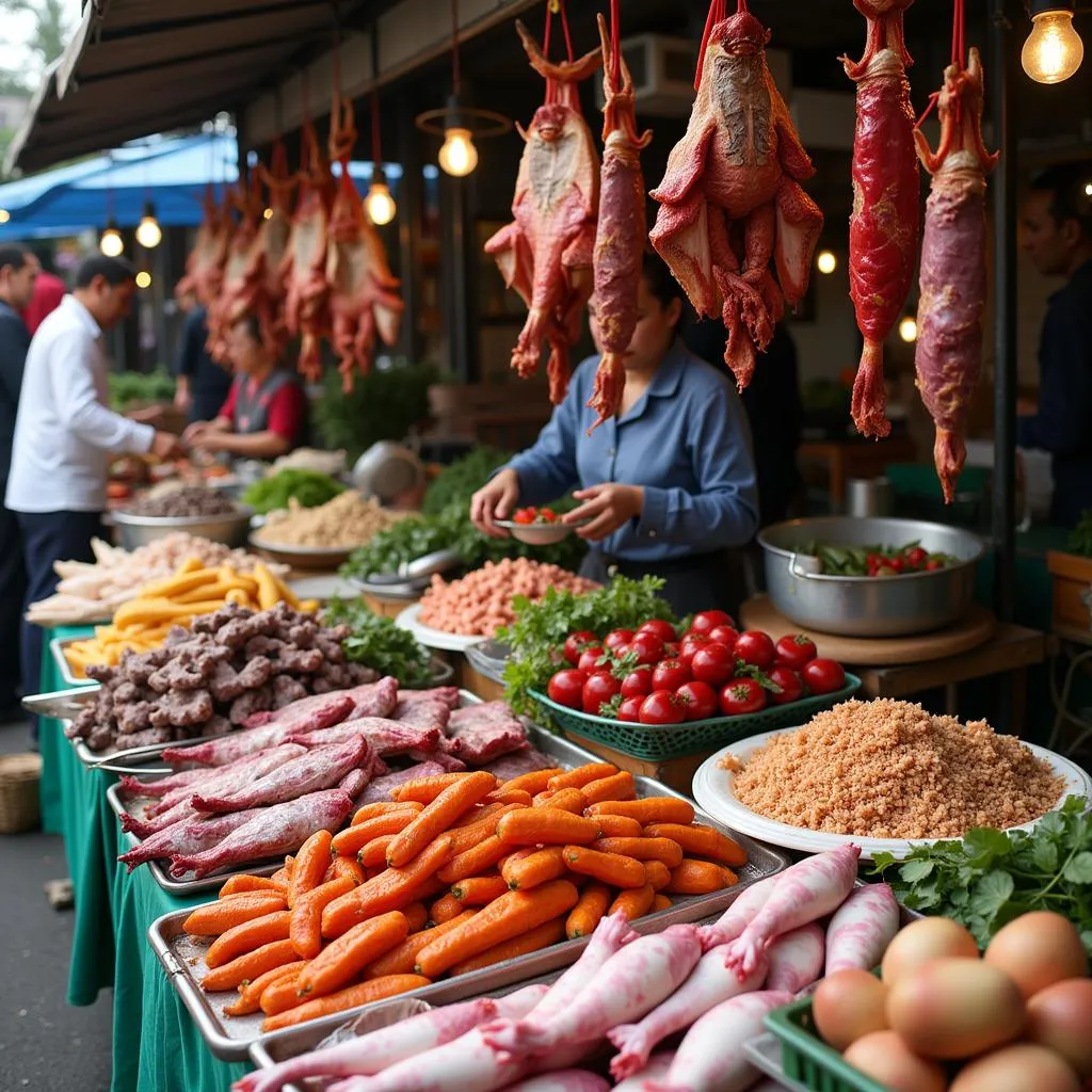 Local market in Hanoi selling exotic food