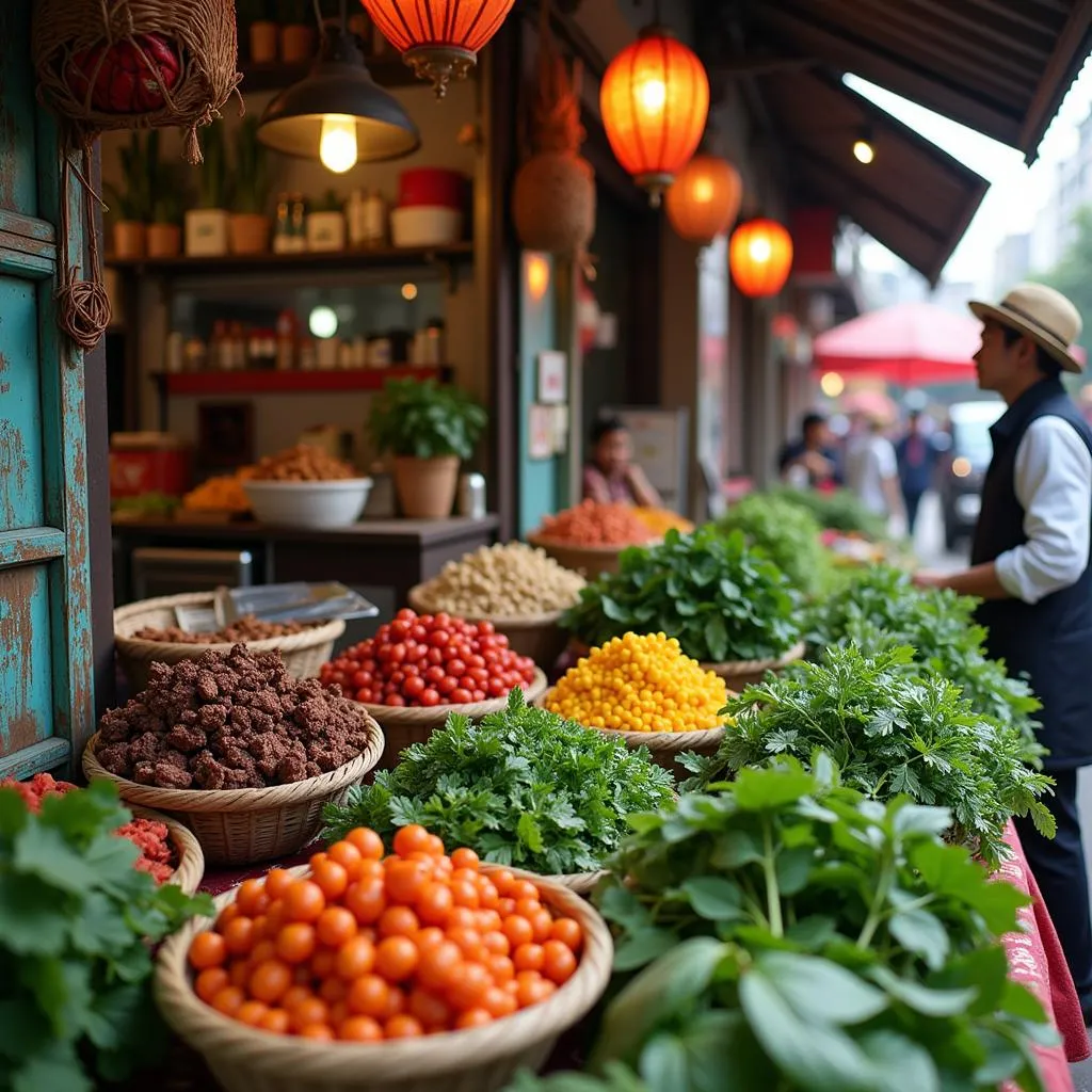 Hanoi Local Market Fresh Produce and Herbs